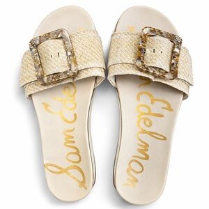 👡 Sam Edelman Raffia Slide Sandals Tortoiseshell Buckle Platform Slides